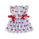 Sprifallbaby Toddler Girl 4th of July Dress USA Flag Print Ruffle Sleeves Baby Girl Dresses Girl Fourth of July Outfit (Blue, 9-12 Months) (Blue)