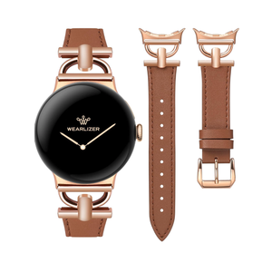 Wearlizer Leather Bands Compatible with Google Pixel Watch 4/3 41mm/Pixel Watch 2/1 Band Women, Dressy Designer Slim Leather Strap with D-Shape Metal Buckle for Pixel Smartwatch Accessories