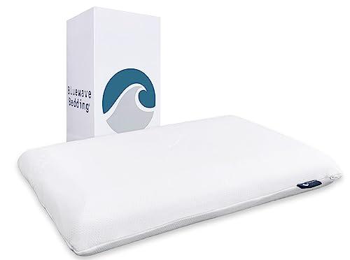 Bluewave Bedding Slim Gel Memory Foam Pillow for Stomach, Back and Side Sleepers - Therapeutic Design for Spinal Alignment, Better Breathing and Enhanced Sleeping (4-Inches Height, Standard)
