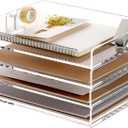 SANRUI 4 Tier Clear Desk Paper Letter Organizer Trays, A4 Stackable File Document Tray, Acrylic Desk Organizers and Accessories Sorter, Workspace Office Supplies Organizers,12.4inx8.86inx6.64in