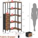 AFLUI 5-Tier Corner Bookshelf with LED Light Strips, 4 Fabric Drawers