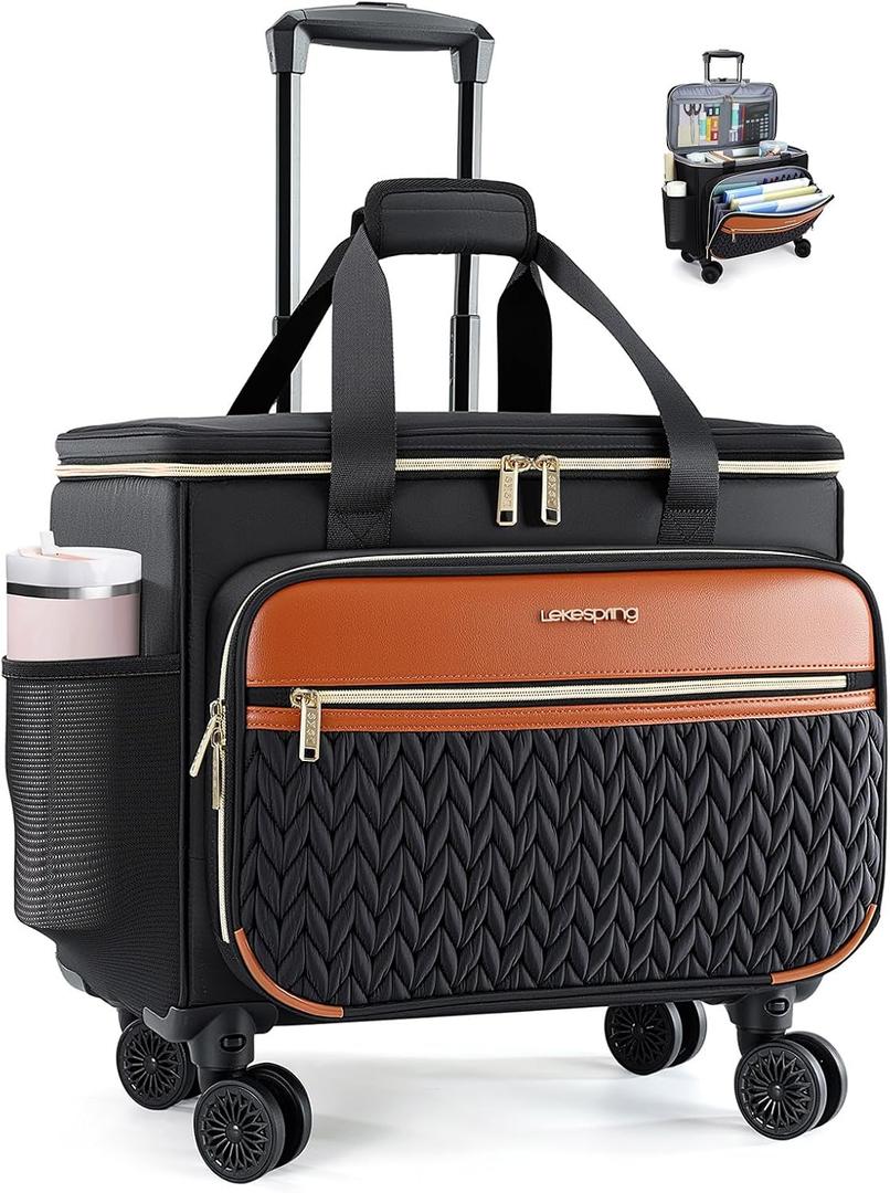 Rolling Teacher Bag with 4-Wheels 360° Spinner, Hardside Large