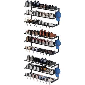 3 Pack Wall Mounted Shoe Rack, 3 Tier Hanging Shoe Rack Holds 36 Pairs, 17"-30"Adjustable Heavy Duty Metal Shoe Organizer Holder with 6 Storage Hooks, Space Saving for Closet Entryway DoorwayBlack)
