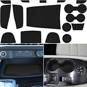 LOCOY Center Console Liner for Nissan Rogue Accessories 2021-2023 2024 2025, Cup Holder Mat, Door Pocket Pad, Coaster Trim, Non-Slip Dust Interior, Custom Rubber Decoration Insert (17 Pcs, Black Trim)