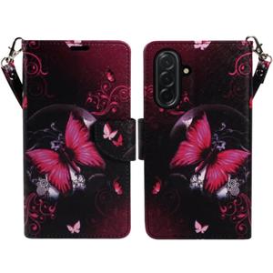 Zase Design Cover for Samsung Galaxy A36 5G / A56 5G Protective Flip Wallet Phone Case Cute Premium PU Leather Purse Folio w/Kickstand ID Card Slot Wrist Strap Magnetic Lock (Black Pink Butterfly)