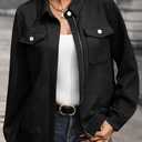 SHEWIN Jackets for Women Fall Fashion 2025 Casual Zip Up Shacket Jacket Lightweight Long Sleeve Shirts Tops (Black, XXL)