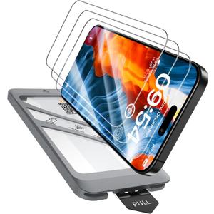 TAURI 4 in 1 for iPhone 15 Pro Max Screen Protector, 3 Pack Tempered Glass Film + 1 Dust Free Easy Installation Tool, 9H Hardness Bubble Free Micro-curved Edges HD Screen Protector for 15 Pro Max