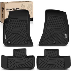 YHTAUTO Automotive Floor Mats for Dodge Challenger 2008-2010 | TPE All Weather Car Mats, Anti-Slip & Custom Fit Floor Liners | Front & 2nd Row, Black, Set of 4