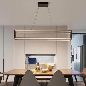 Modern LED Chandelier Linear Rectangle Chandelier Dimmable 39" Kitchen Island Lighting,Black Contemporary Hanging Linear Led Pendant Light Fixture for Kitchen, Dining Room,3000k~6000K
