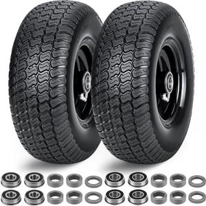 11x4.00-5 Flat Free Lawn Mower Tires and Wheel,2 Pack Zero Turn Lawn Mower Replacement Tires,11x4-5 Solid Tractor Turf Tire with Rim,3.4" Centered Hub and 3/4" & 5/8" & 1/2" bearings with Adapter Kit (11X4-5 Anti Slip Flat Free Tires (Black Rim))