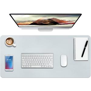 Boutilon Leather Desk Pad Protector,Non-Slip Mouse Pad,Laptop Desk Pad,Office Mouse Mat,Waterproof Leather Desk Blotter,Desk Writing Pad for Office and Home (L-Silver,35"x 17")