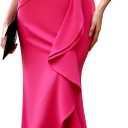 BeryLove Formal Wedding Guest Evening Midi Ruffle Dresses Prom Cocktail Party Mother of The Bride Dress (Pink, XXL)