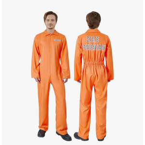 Adult Man  Orange Prisoner Costume Prison Uniform Jailbird Jumpsuit Holiday Cosplay Outfits S