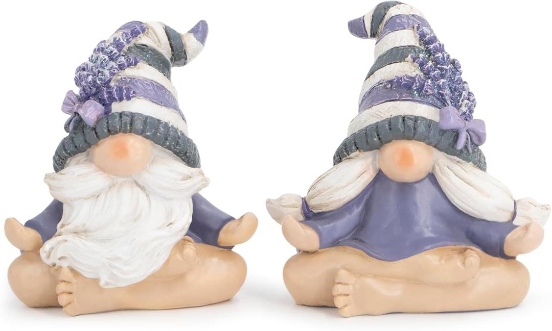 Hodao 2PCS Zen Lavender Meditation Gnomes Figurines Set- Yoga Themed Inspired Home Table & Shelf Decor for Relaxation & Serene Living Spaces Yoga Lavender Decor Retirement Gifts for Women (Grey-3)