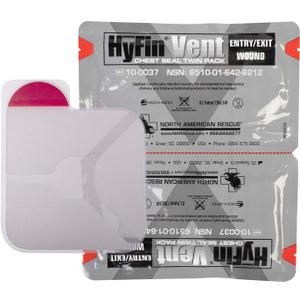 North American Rescue HyFin Vent Chest Seal (Twin Pack) NAR Vented Wound Chest Seals for Trauma, Wounds (10-0037)