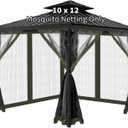 Gazebo Universal Replacement Mosquito Netting, 10'x12' Gazebo Netting Outdoor, 4-Panel Screen Walls for Outdoor Patio with Zipper (Mosquito Net Only) (Military Green)