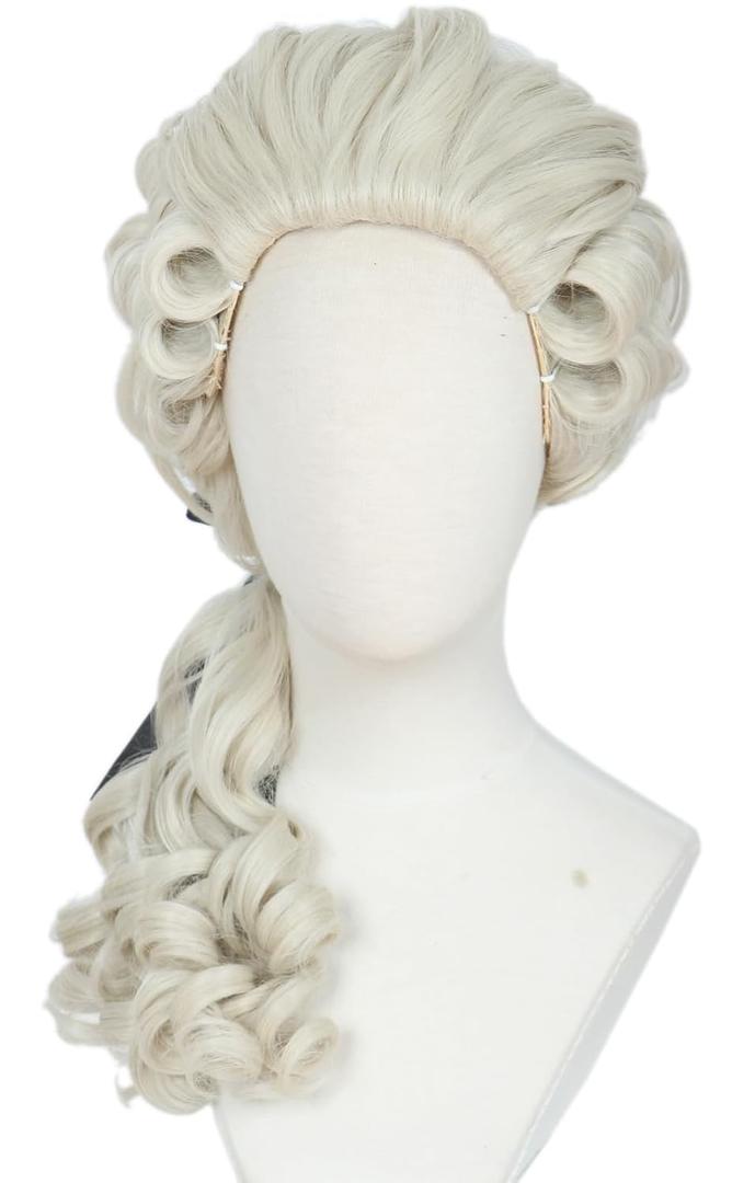 Linfairy Washington Lawyer Curly Wig Colonial Light Blonde Costume Powdered 18th Century Cosplay Wigs (adult)