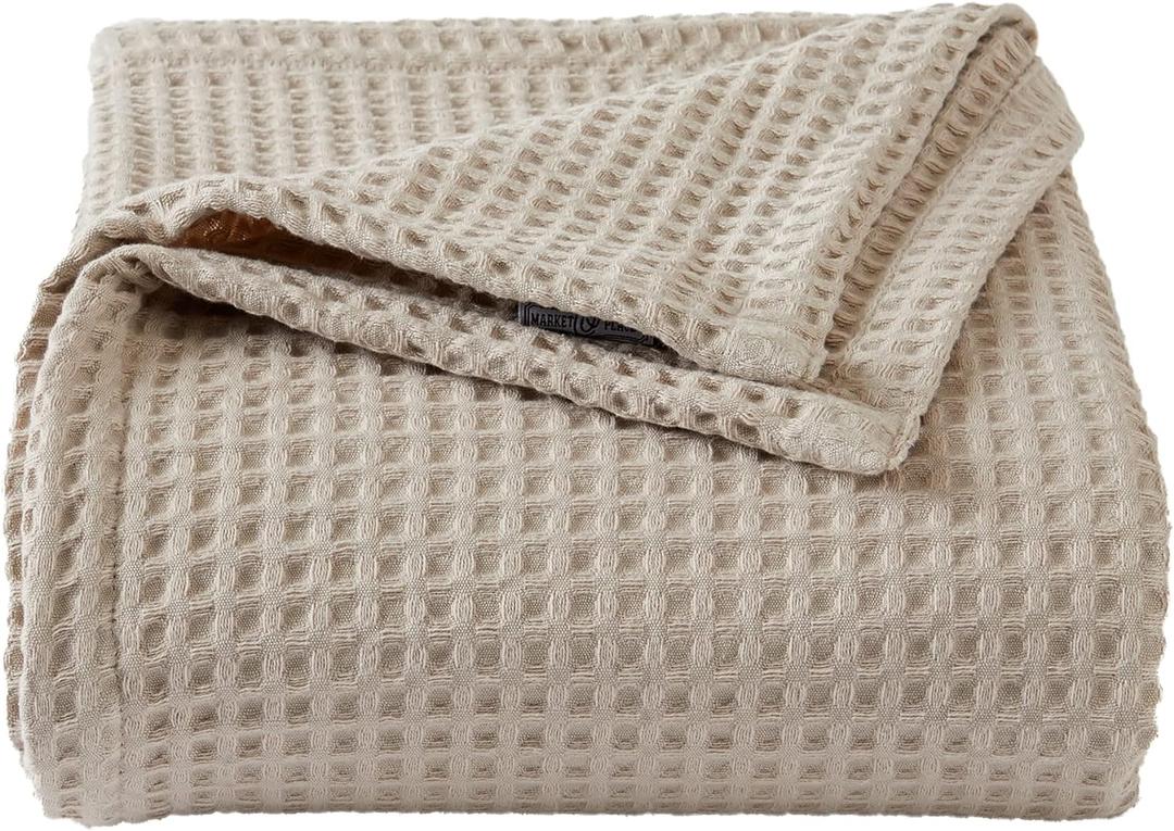 100% Cotton Waffle Weave Bed Blanket | Soft, Breathable, and Lightweight Blanket for All-Season | Perfect for Layering | Brielle Collection (King, Taupe)