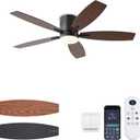 KNUN 52-inch Ceiling Fan with Light and Remote/App Control, Flush Mount Low Profile, Reversible DC Motor, Brown Modern Ceiling Fan with Light, Dimmable,Noiseless,for Bedroom Living Room