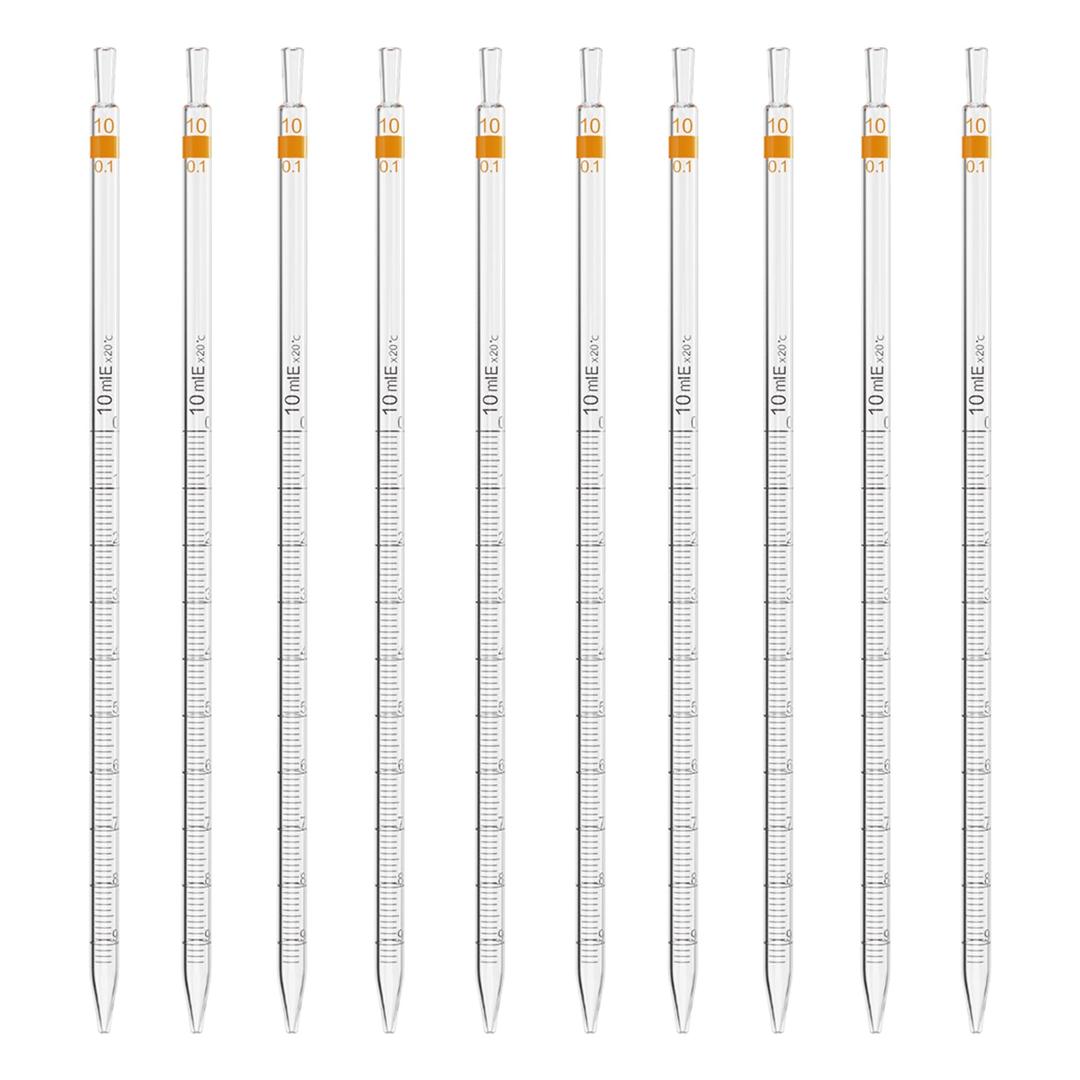 ONiLAB Glass Graduated Pipette, 10ml,Tolerance 0.1ml, Standard Sodium Calcium Glass Pipettes for Transfer Liquid or Essentail Oil for Lab, Chemistry10 pcs 17900304