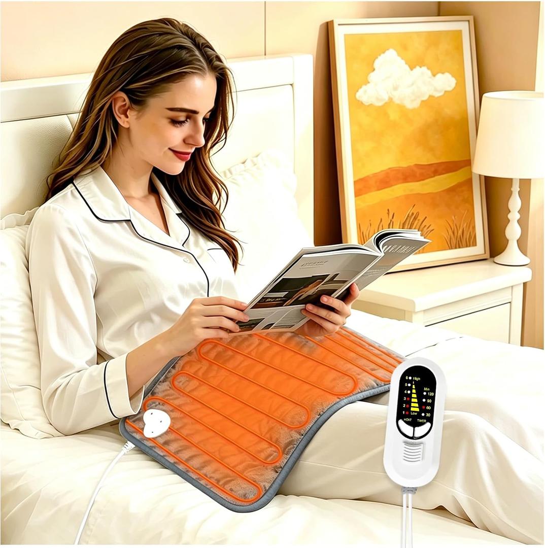 Electric Heating Pad with 6 Heat Settings, Auto Shut Off, Dry Electric Heating for Back Neck Knee Arms Legs Shoulder Heat Pads for Christmas Birthday Father Mother's Day (23.8"X11.8", Gray Green)