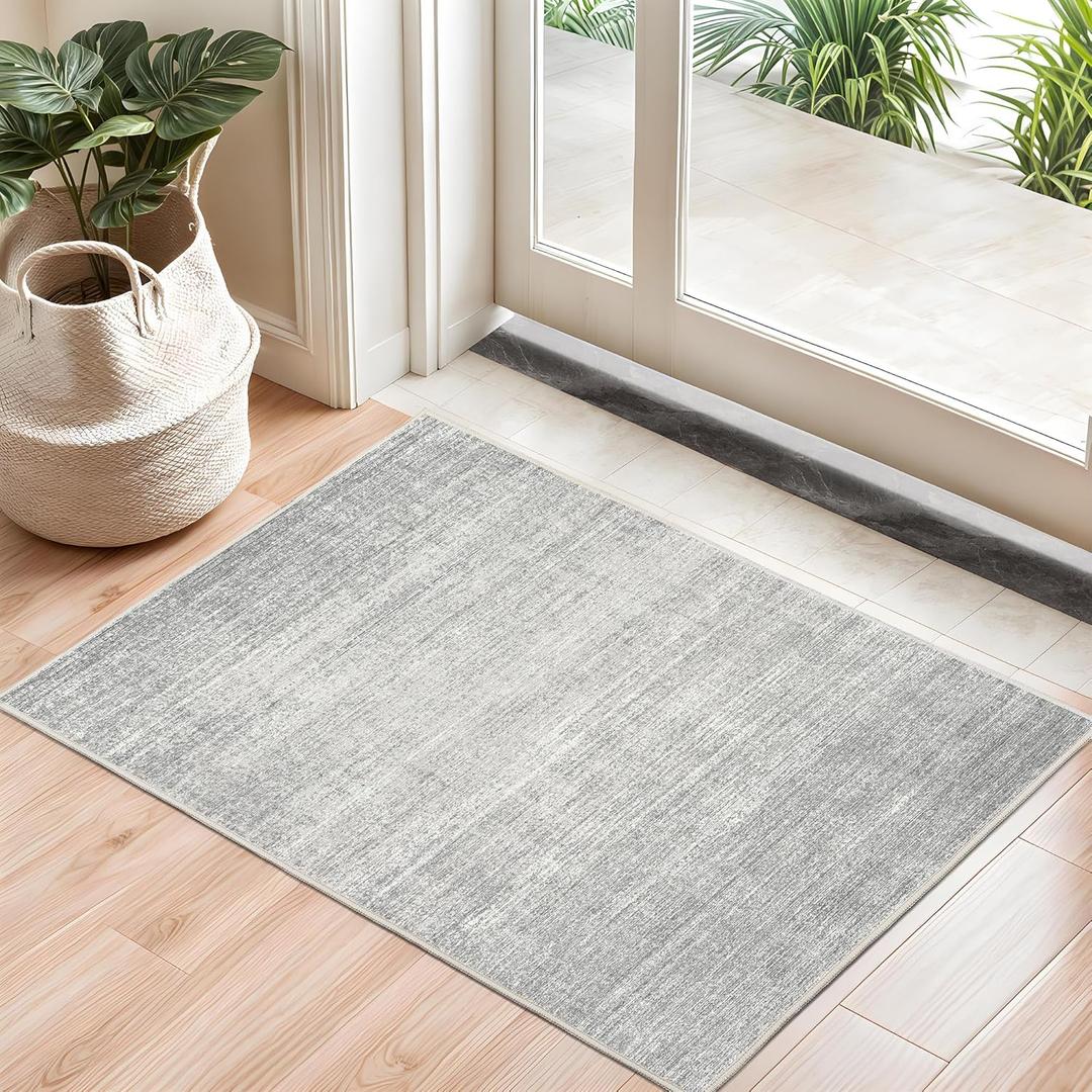 Valenrug Door Mat 2x3 - Stain Resistant 2x3 Entryway Area Rugs for Living Room, Non Slip Backing Large Area Rugs for Bedroom, Foldable Machine Washable Area Rug (2'x3', Grey)
