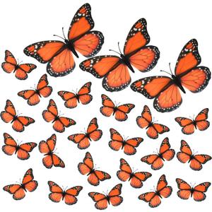 AQUEENLY 24 Pcs Monarch Butterfly Decorations Orange Butterflies for Crafts Premium Fake Butterflies Wall Decor for Room, Home, Wedding, Party (4.72'')