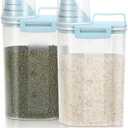 TBMax Rice Storage Container 2 Pack, Plastic Kitchen Pantry Food Storage Container with Cup, Small Pet Dog Cat Food Container Dispenser - Sky Blue