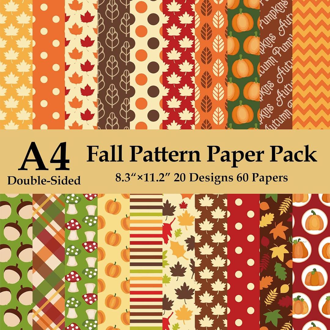 60-Sheet Fall Scrapbook Paper, 20 Double-Sided A4 Designs