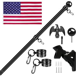 6FT Flag Pole Kit, 1 1/4 Inch (1.25) Large Diameter Stainless Steel Flag Pole for Outside House, Outdoor Flagpole with Holder, Embroidered US Flag(Black)