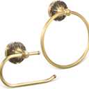 2 Pieces Set Antique Brass Toilet Paper Holder Retro Brass Hand Towel Ring Tissue Roll Paper Hanger Bathroom Hardware Wall Mounted Vintage Bathroom Accessories (Retro)