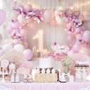 Girl 1st Birthday Backdrop 8Wx6H Feet for Purple Pink Princess Balloons Lights Butterfly First Bday Photography Background Decorations Photo Booth Studio Prop Fabric