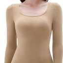 SUUKSESS Cloud Cashmere Women Scoop Neck Fitted Long Sleeve Shirt Basic Knit Tops (Small, Apricot)