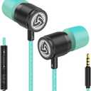 LUDOS Ultra Wired Earbuds in-Ear Headphones, Earphones with Mic, Noise Isolating Ear Buds, Memory Foam for iPhone, Samsung, School Students, Kids, Women, Small Ears - Turquoise