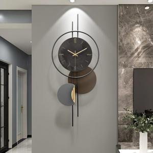 Modern Wall Clock for Living Room,Large Black Decorative Wall Clock with Light,Creative Silent Clock Battery Operated Metal Wall Art for Entryway/Bedroom/Office/Dinning Room/Kitchen Decor (11"W x 26"H)