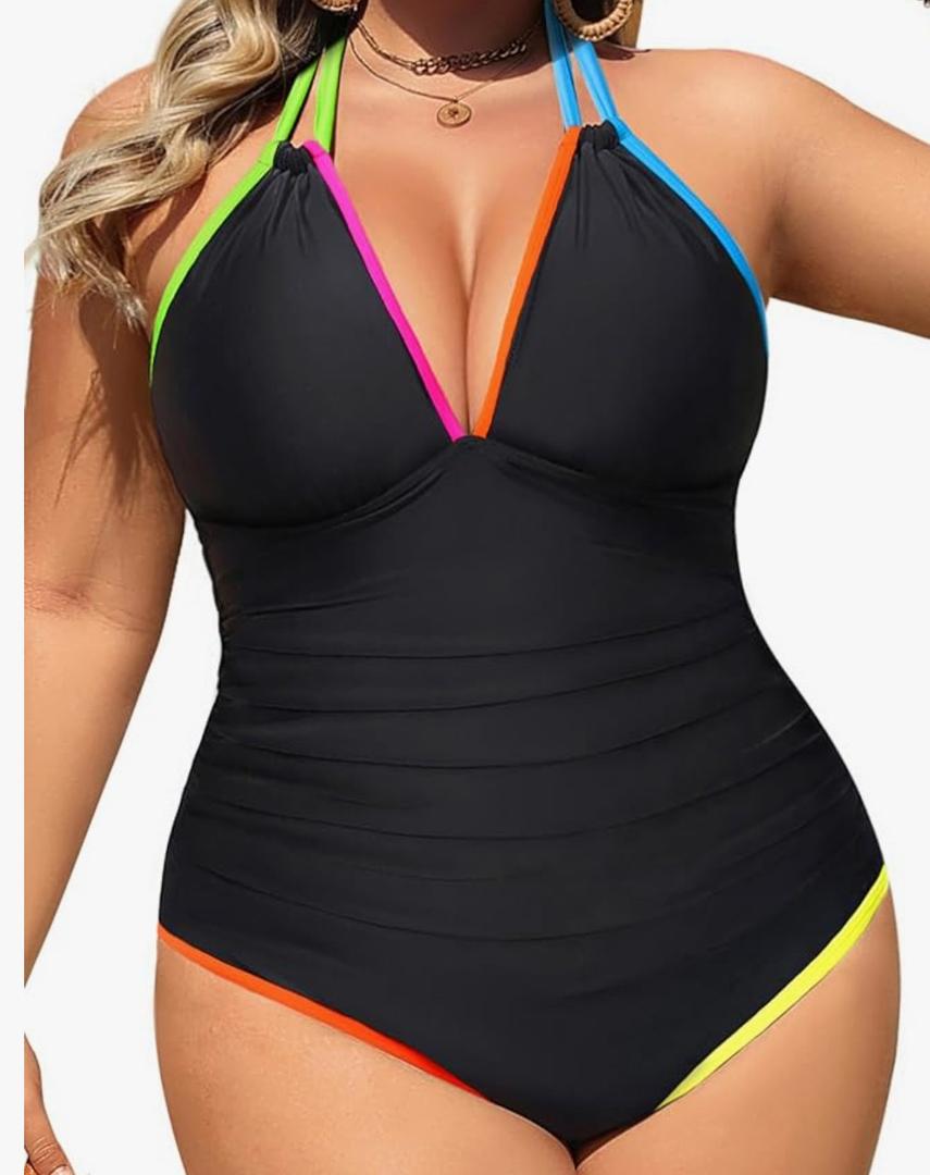 Aqua Eve Plus Size Swimsuits One Piece Bathing Suit for Women Tummy Control Sexy Halter Swimwear Size 20W
