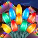 Brightown C9 LED Christmas Lights Outdoor, 100 FT 100 Multi-Colored Connectable C9 String Lights for Christmas Tree Patio Roofline Garden Backyard Holiday Party Indoor Outdoor Decoration, Green Wire