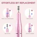 Professional Nail Drill Electric File 45000RPM, Portable Rechargeable Electric Nail File with 11 Drill Bits & 50 Sanding Bands, Low Noise Nail Drill Kit for Acrylic Gel Nails, Salon & Home Use, Pink