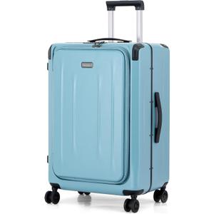 25 Inch Luggage, Top Opening Airline Approved ABS+PC Hard Shell Suitcases with Silent Wheels, TSA Lock,Front Pocket and Wet-dry Separated Six-piece Set(25 inch-Lake Blue)