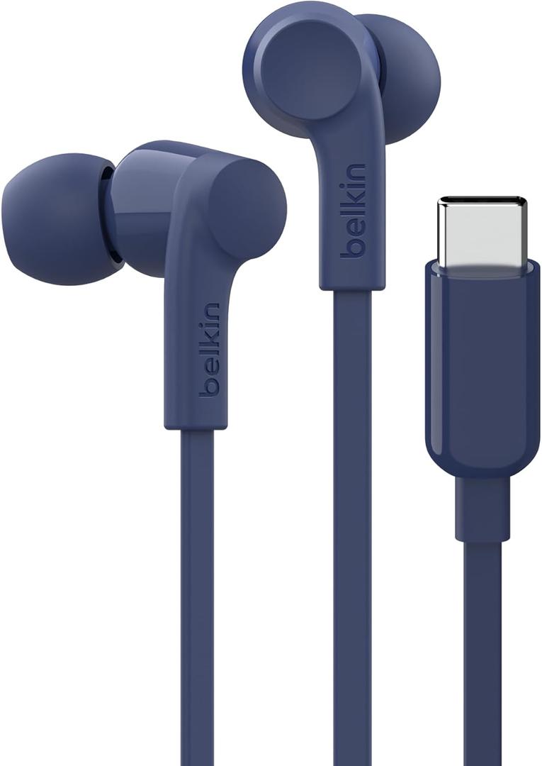 Belkin SoundForm Wired Earbuds with USB-C Connector, in-Ear Earphones w/Microphone - USB-C Headphones for iPhone 17, iPhone 16, iPad mini, Galaxy S25, Google Pixel 9, Android, and More - Blue