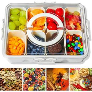 KATOCHUG Snackle Box Container Divided Serving Platters with Lid and Handle Divided Snackle for Portable Snack Box Container Tray Perfect for Candy Fruit and Treats