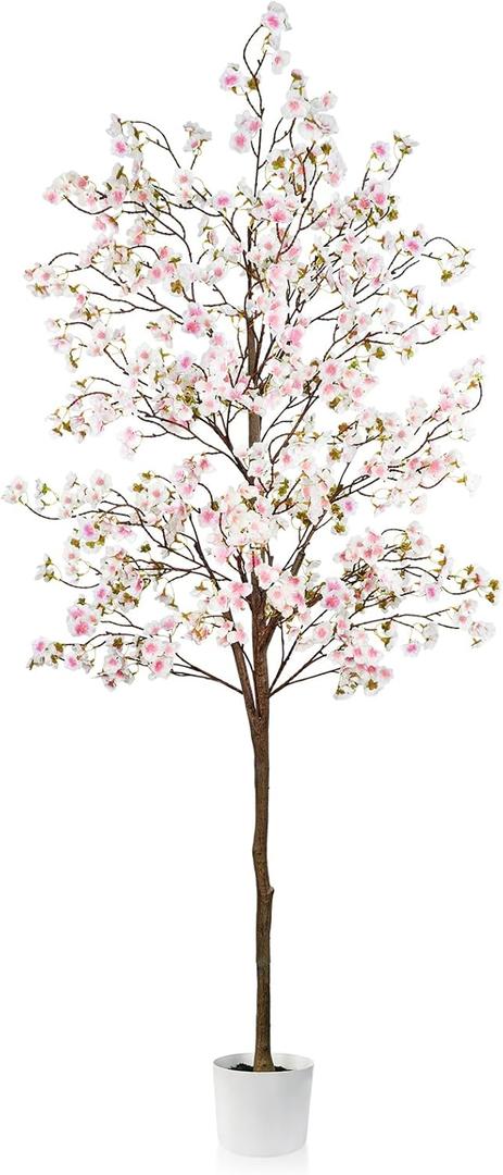 Caxchiling Cherry Blossom Tree 6FT, Artificial Pink Tree Indoor with White Planter, Faux Potted Silk Plant for Home, Office, Wedding, Garden, Party, Hotel Decoration