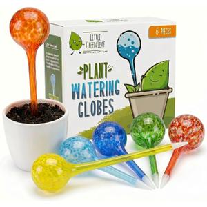 Little Green Leaf Automatic Plant Watering Globes Self Watering Planter Inserts (Set of 6) | Hands Free Multicolor Glass Bulbs | Planter Spikes to Support Indoor & Outdoor Plant Health (350ml)