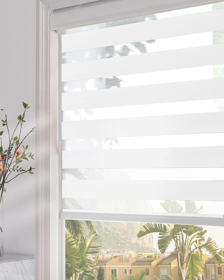 Persilux Custom Size Zebra Roller Blinds Dual Layer Roller Sheer Shades (27" W X 72" H, White) Privacy Light Filtering for Day and Night Roller Shades for Home and Office