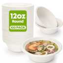 W&Y 12 oz Paper Bowls, 100-Count Disposable Compostable Bowls, Microwave Safe & Heavy Duty, Biodegradable Sugarcane Fiber Bowl for Hot Soup, Salad, Snacks, and Party Use