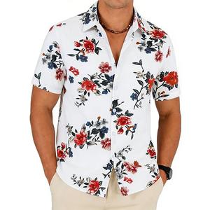 TIXMIE Mens Cotton Hawaiian Shirt - Casual Short Sleeve Button Down Shirts, Tropical Floral Shirt for Summer Beach Vacation Party Whitered M