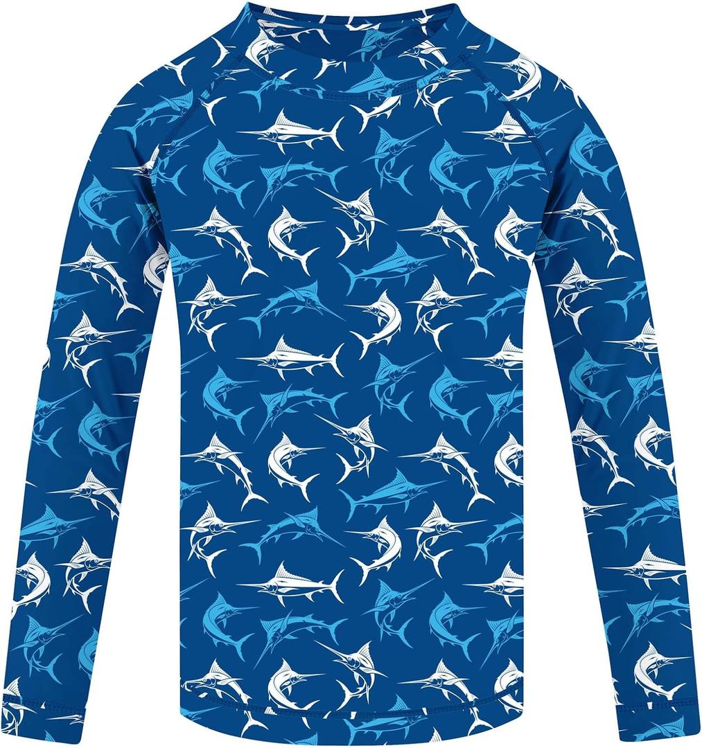 UNIFACO UPF 50+ Little Boys Long Sleeve Rash Guard Swim Shirt Premium Sun Shirt for 1-8 Years