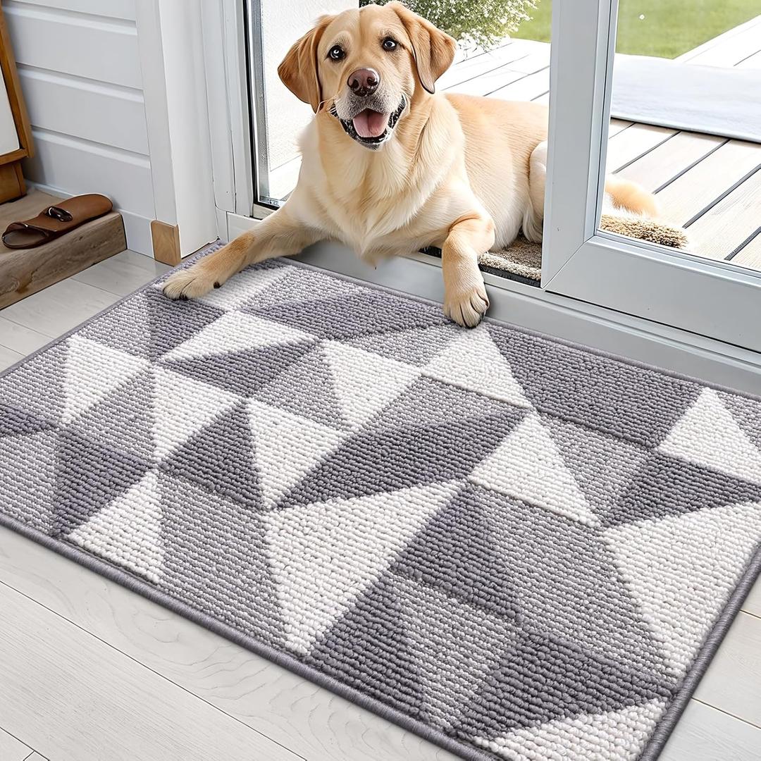 OLANLY Door Mat Indoor Entrance Washable 36x24, Odor-Free Low-Profile Front Back Geometric Doormat, Absorbent Resist Dirt Entry Carpet, Easy to Clean Sturdy Inside Floor Mats for Entryway, Grey