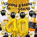 40th Birthday Decorations for Men, 40 Birthday Decorations with 40 Inch Gold 40 Number Balloons, Cheers to 40 Years Banner,Fringe Curtains and Cups Foil Balloons