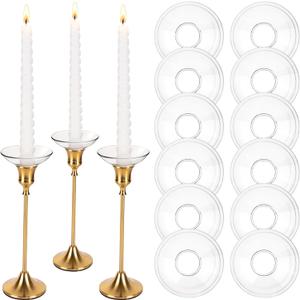 12Pcs Glass Bobeches for Candlestick HoldersCandle Drip Protectors Rings for Tapers, Clear Glass Rings Taper Candles Wax Catcher for Wedding Party Church Home, Accessories